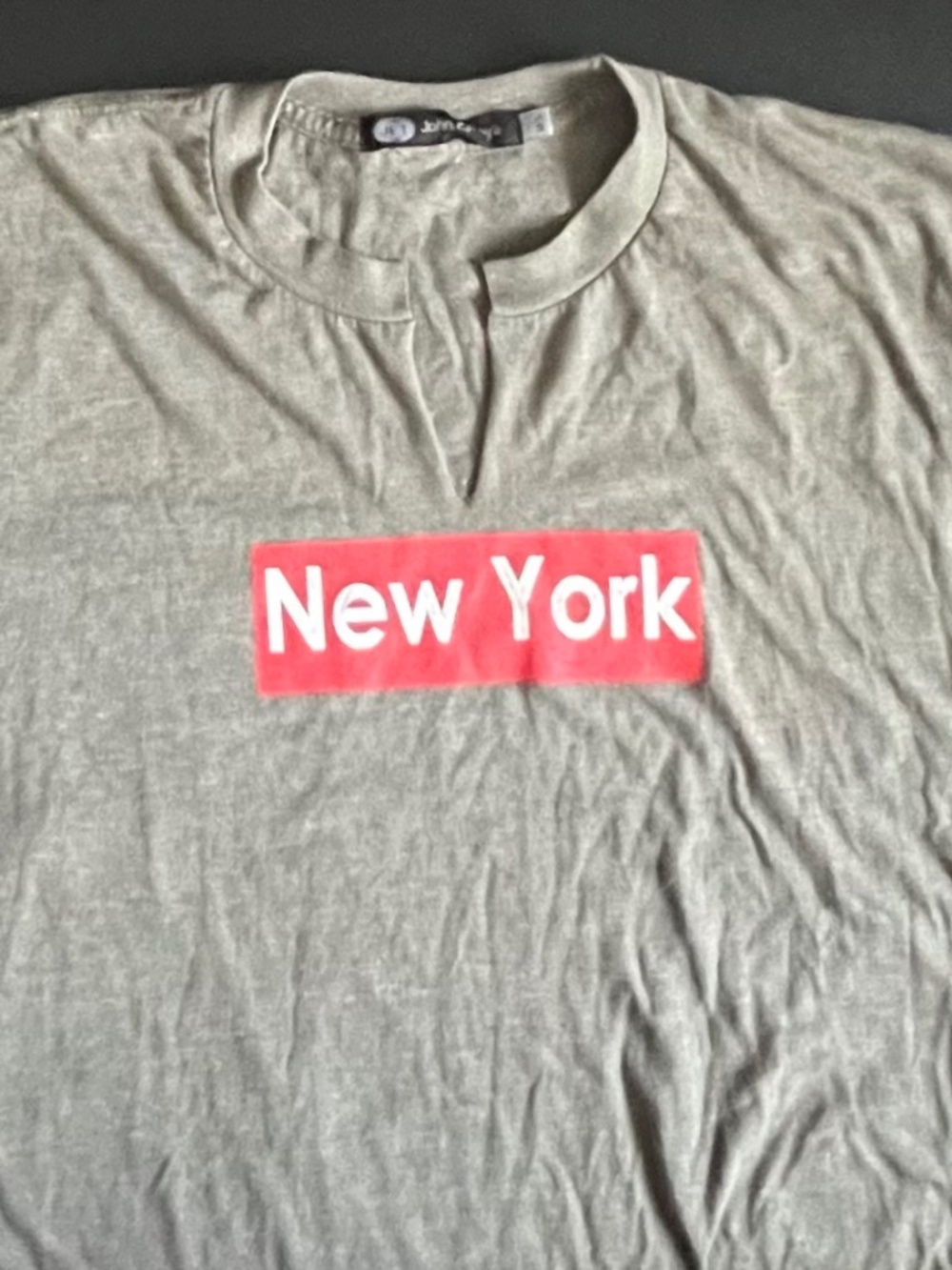 Vintage JET John Eshaya NY Box Logo Split-Neck Tee | Gray M/L